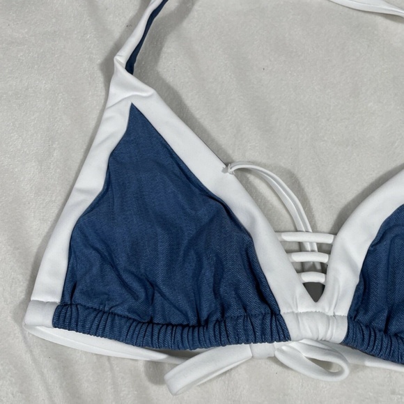 NWT Seafolly [ US 6‎ D-Cup ] Block Party Triangle Bikini Swim Top in Denim - Picture 6 of 11